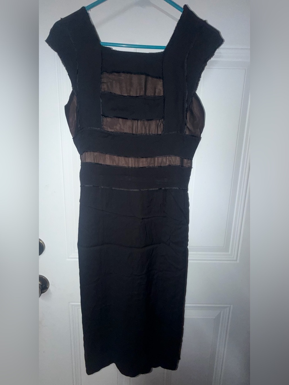 Anthropologie Black Midi Dress with Sheer Insets